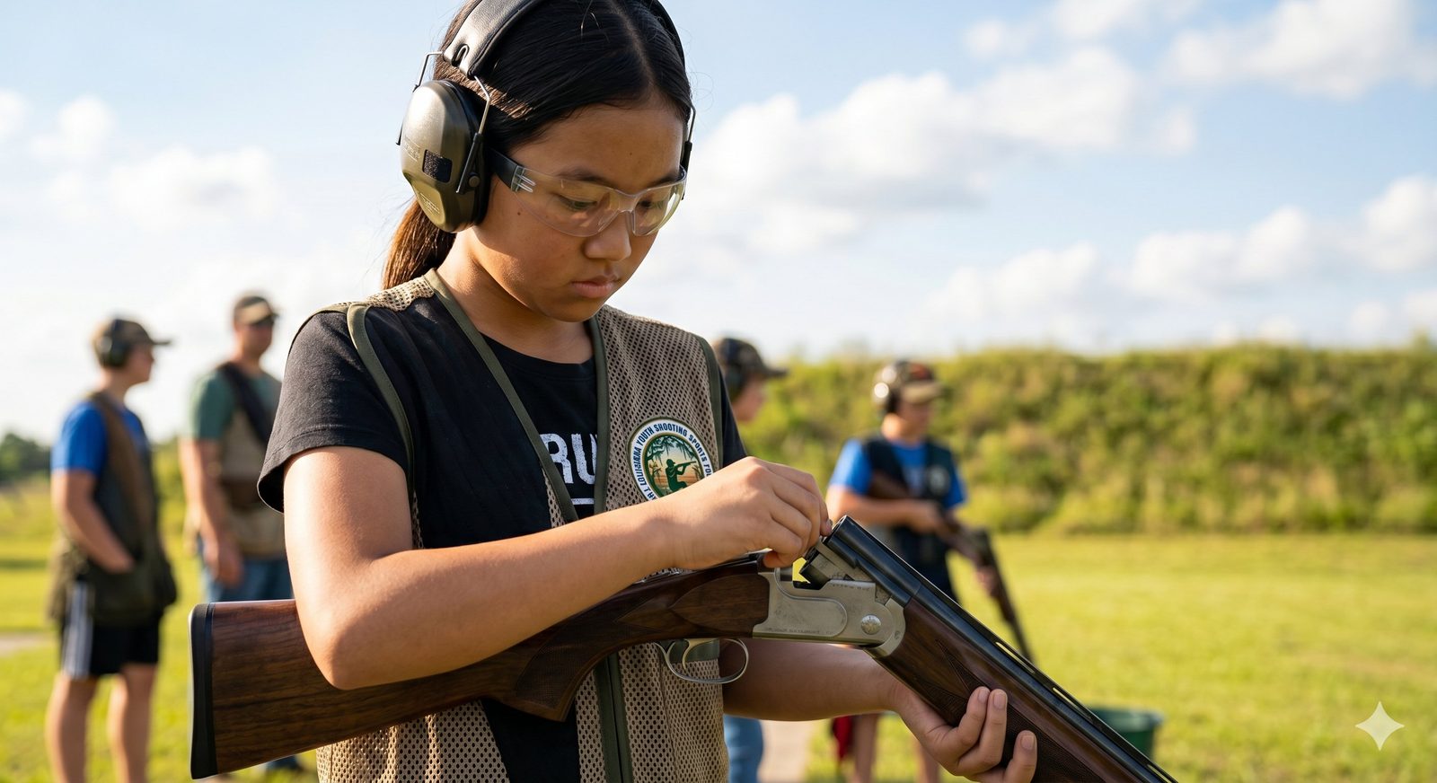 A young shooting athlete at the range